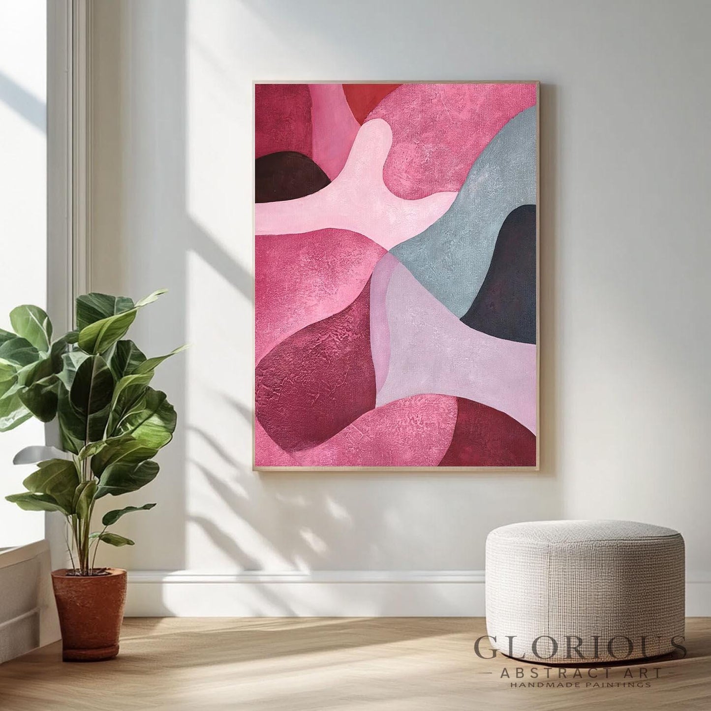 Pink and Gray Abstract Wall Art, Modern Minimalist Painting, Large Canvas Art, Contemporary Home Decor, Living Room Bedroom Art, Pink art