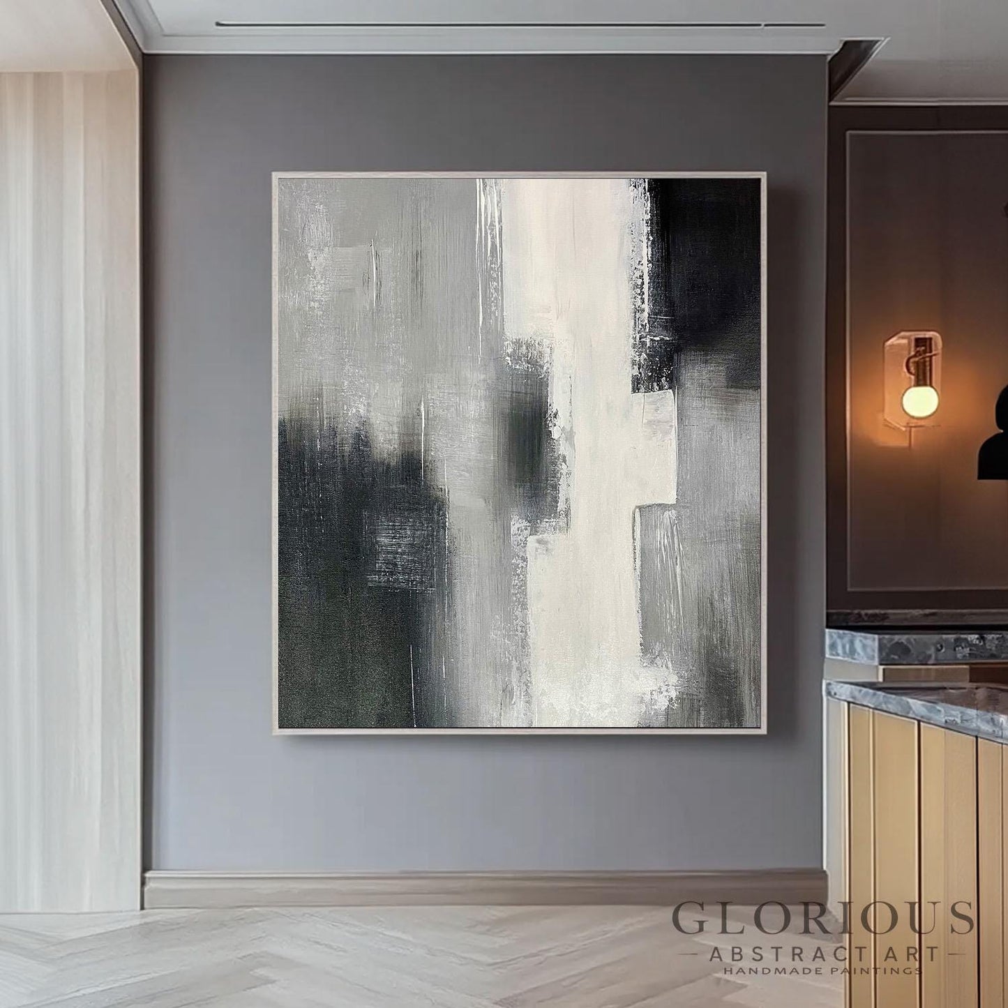 Black and White Abstract Wall Art | Modern Minimalist Canvas Painting | Textured Gray Neutral Wall Decor for Living Room Office Bedroom