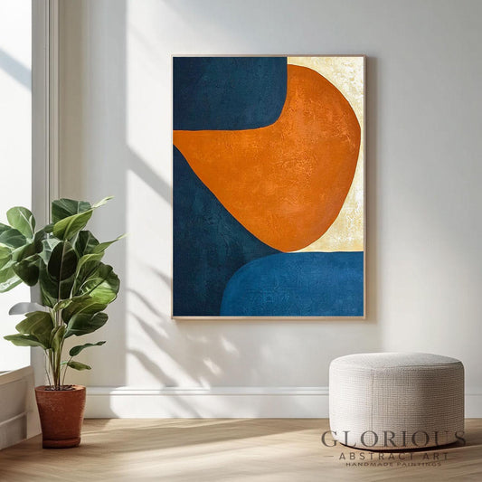Navy Blue and Terracotta Abstract Wall Art, Geometric Minimalist Painting, Mid Century Modern Decor, Living Room Canvas, Statement Piece