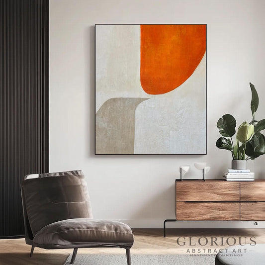 Orange Beige Minimalist Abstract Wall Art, Modern Geometric Canvas Painting, Contemporary Home Decor, Neutral color Original Acrylic Artwork